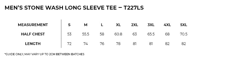Size guide – Stone Wash Long Sleeve Tee Unisex (4XL - 5XL)