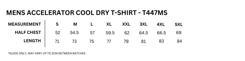 RAMO T447MS Accelerator Cool Dry T-shirt Mens SIZE GUIDE
