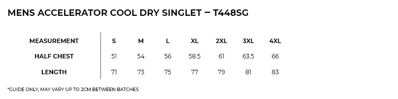Size guide – Accelerator Cool Dry Singlet Mens