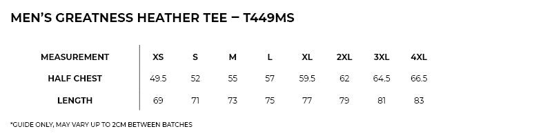 Size guide – Greatness Heather Tee Unisex