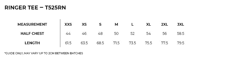 Size guide – Ringer Tee Unisex