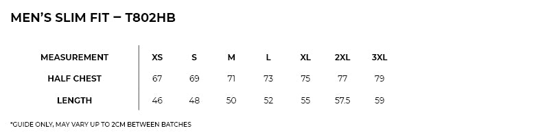RAMO T802HB Slim Fit T-Shirt Mens size guide