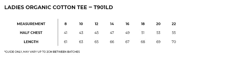 Size guide – Organic Cotton Tee Ladies