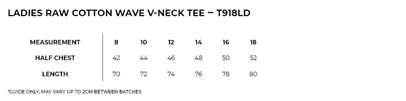 Size guide – Raw Cotton Wave V-Neck Tee Ladies
