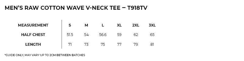Size guide – Raw Cotton Wave V-Neck Tee Unisex