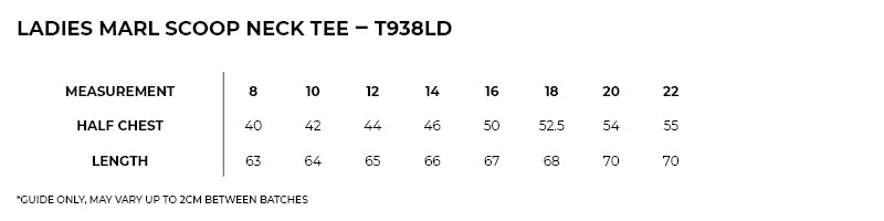 Size guide – Marl Scoop Neck Tee Ladies