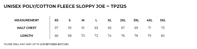 Size guide – Crew Neck Sloppy Joes Adults (4XL - 5XL)