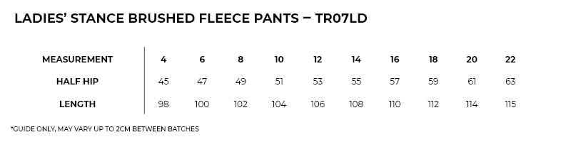 Size guide – Stance Brushed Fleece Pants Ladies