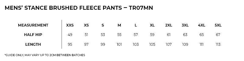 Size guide – Stance Brushed Fleece Pants Mens (4XL - 5XL)