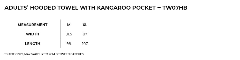 Size guide – Hooded Towel with Kangaroo Pocket Unisex