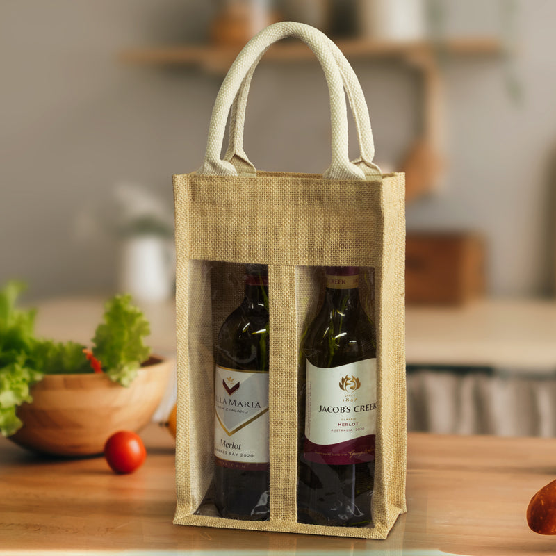 Serena Jute Double Wine Carrier - with 1 colour print