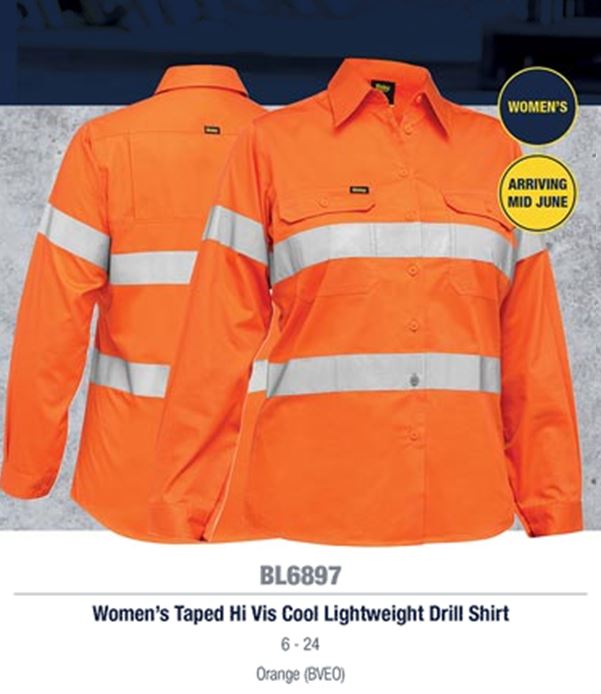 Bisley Workwear BL6897 WOMEN'S TAPED HI VIS COOL LIGHTWEIGHT DRILL SHIRT