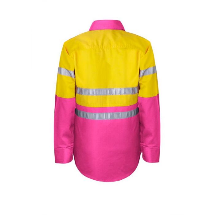 Personalised Kids Hi Vis Two Tone Long Sleeve Shirt with 3M Reflective Tape - Embroidered with individual name (Front RHB)