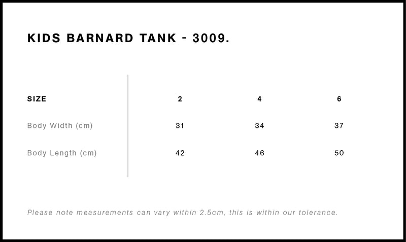 AS Colour 3009 Barnard Tank Kids size guide