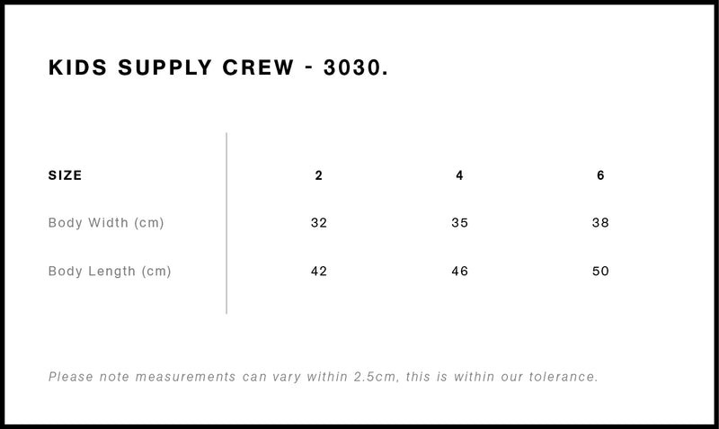 AS Colour 3030 Supply Crew Kids size guide