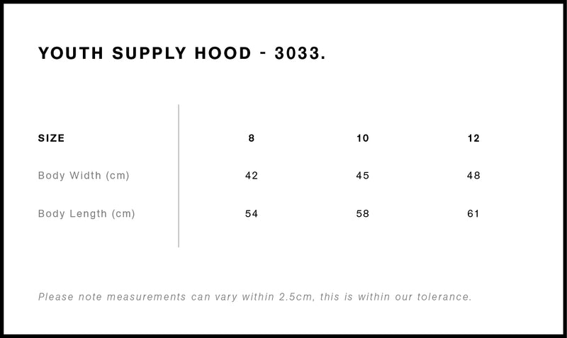 AS Colour 3033 Supply Youth Hood Kids size chart