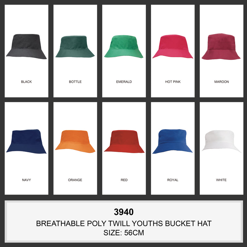 HS-3940 Breathable Poly Twill Youth Bucket Hat colours