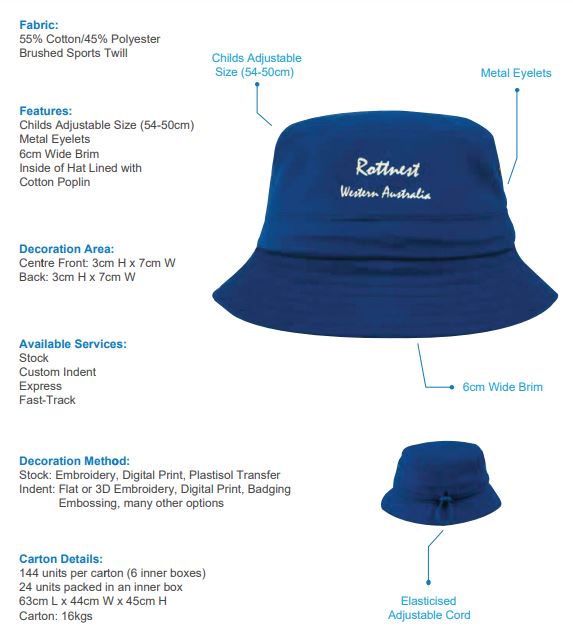HS-4131 Brushed Sports Twill Childs Bucket Hat spec sheet