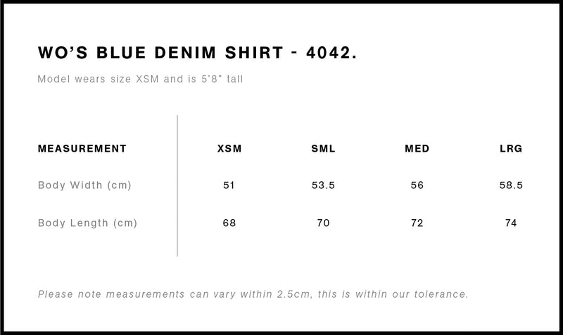 AS Colour 4042 Blue Denim Shirt Ladies-size guide