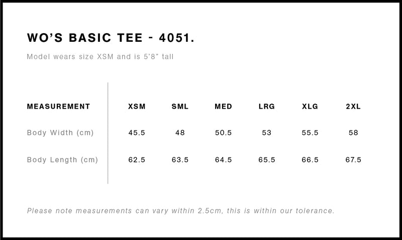  AS Colour 4051 Basic Tee Ladies Size Guide