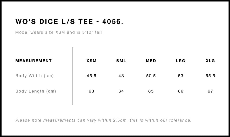 AS Colour 4056 Dice Long Sleeve Tee-size chart