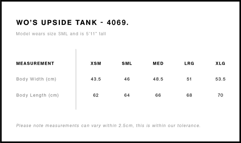 AS Colour 4069 Upside Tank Ladies Size Chart