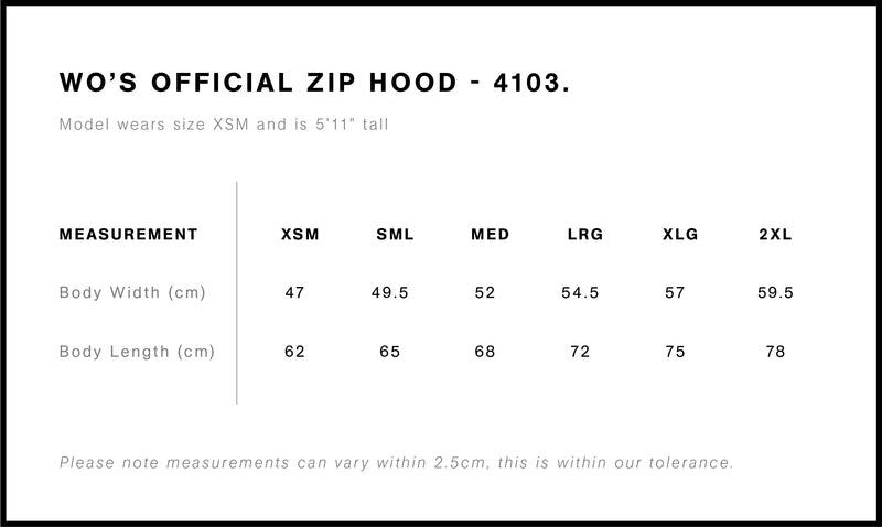 AS Colour 4103 Official Zip Hood Ladies size chart