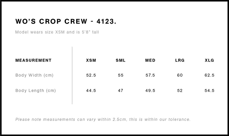 AS Colour 4123 Crop Crew Ladies-size chart