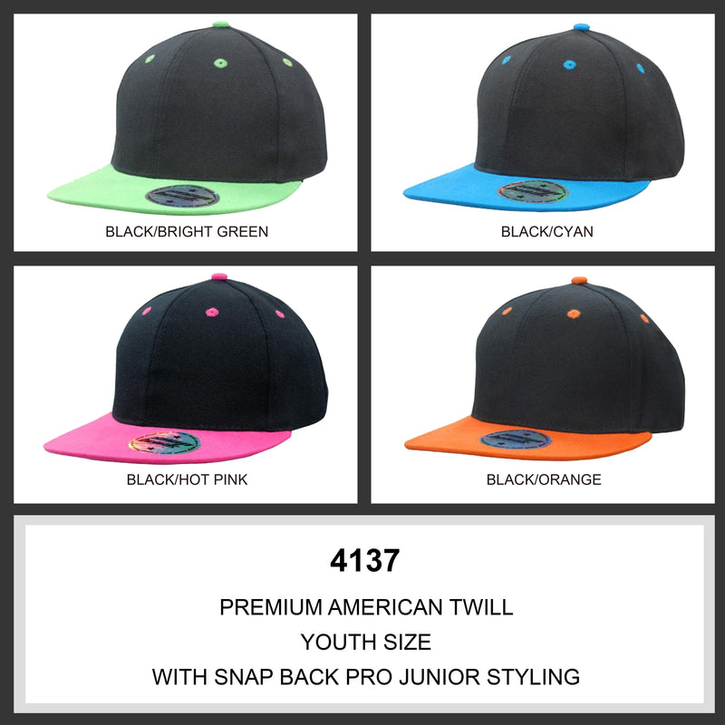Adult & Youth Personalised Premium American Twill with Snap Back Pro Styling - 2 PACK