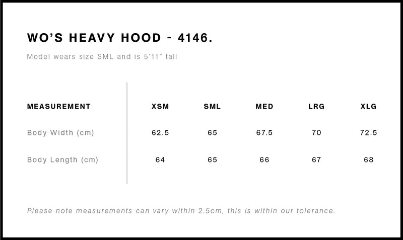 AS Colour 4146 Heavy Hood Ladies Size Guide