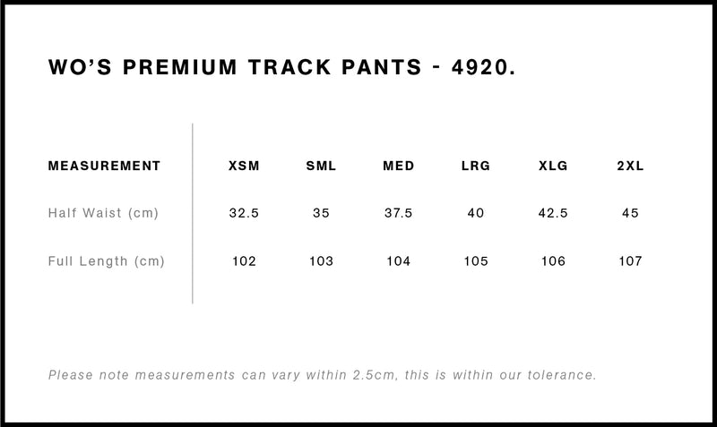 AS Colour 4920 Premium Track Pant Ladies size chart