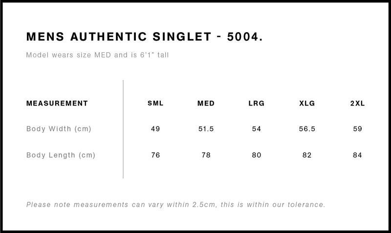 AS Colour 5004 Authentic Singlet Mens size