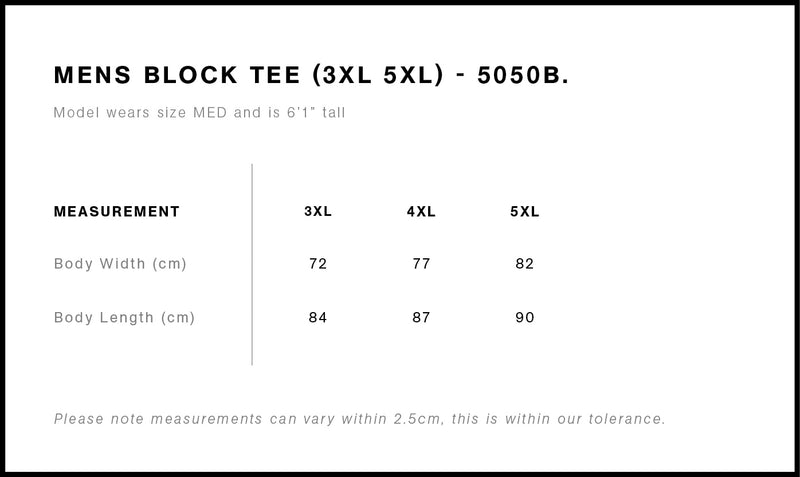 AS Colour 5050B Block Tee Mens (3XL-5XL) size