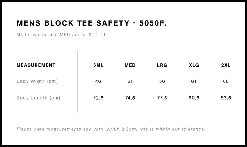 AS Colour 5050F Block Tee Mens (Safety Colours) size
