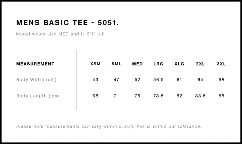 AS Colour 5051 Basic Tee Mens Size Guide