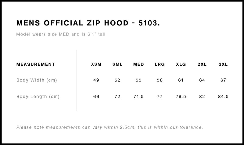 AS Colour 5103 Official Zip Hood Mens size chart
