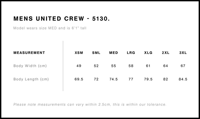 AS Colour 5130 United Crew Mens size chart