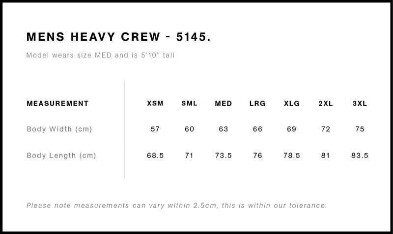 AS Colour 5145 Heavy Crew Mens size guide