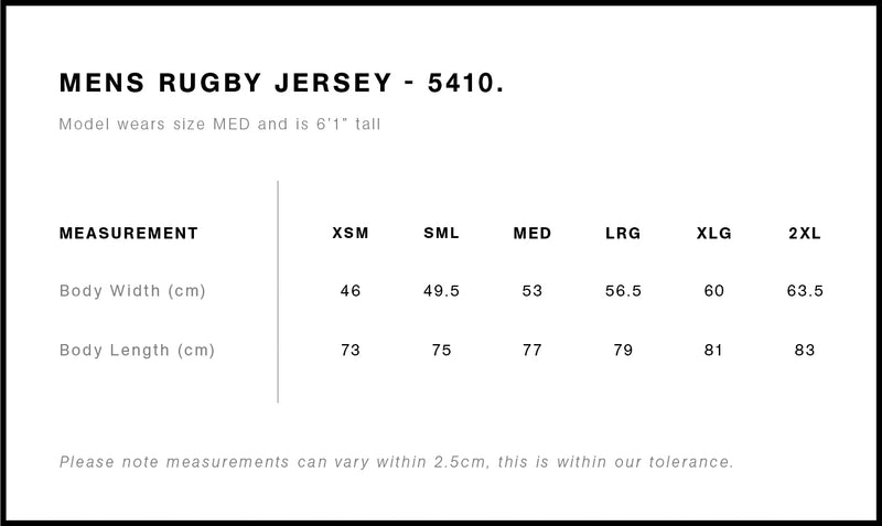 AS Colour 5410 Rugby Jersey Mens size chart