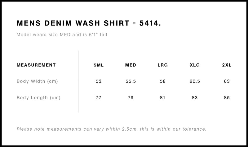 AS Colour 5414 Denim Wash Shirt Mens size chart