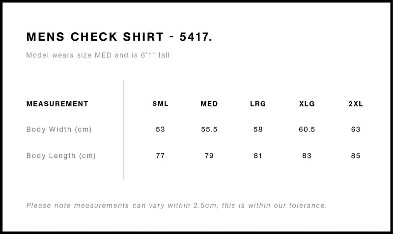 AS Colour 5417 Check Shirt Mens size chart
