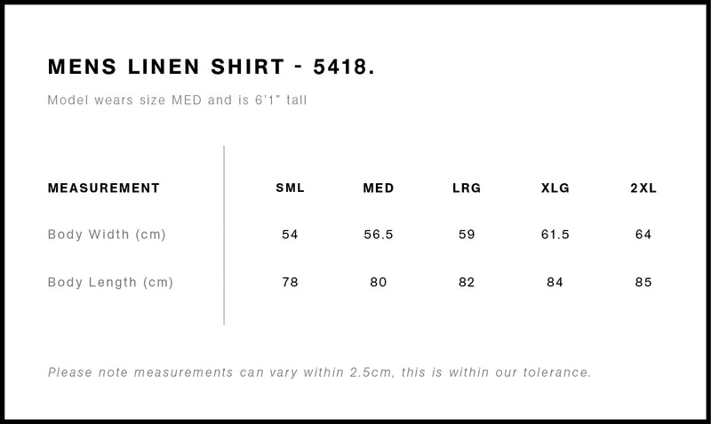 AS Colour 5418 Linen Shirt Mens size guide