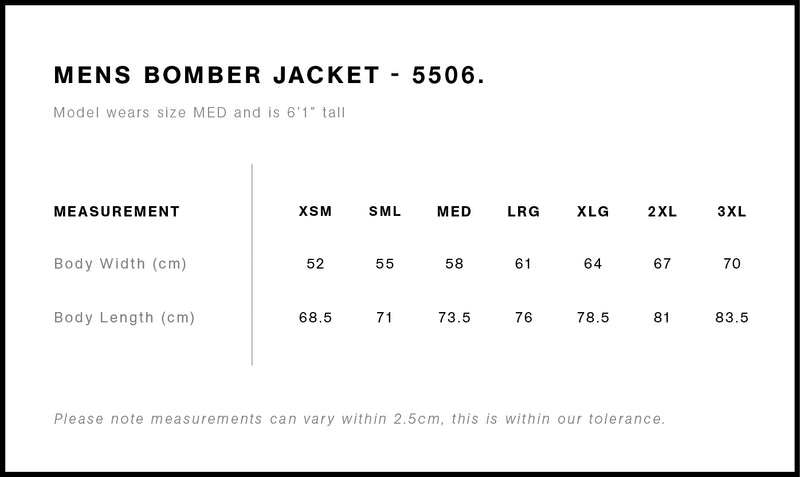 AS Colour 5506 Bomber Jacket Mens size guide