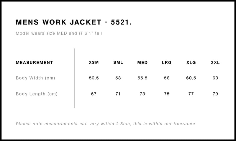 AS Colour 5521 Mens Work Jacket size guide