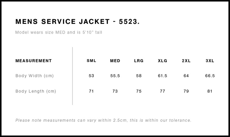 AS Colour 5523 Service Jacket Mens size chart