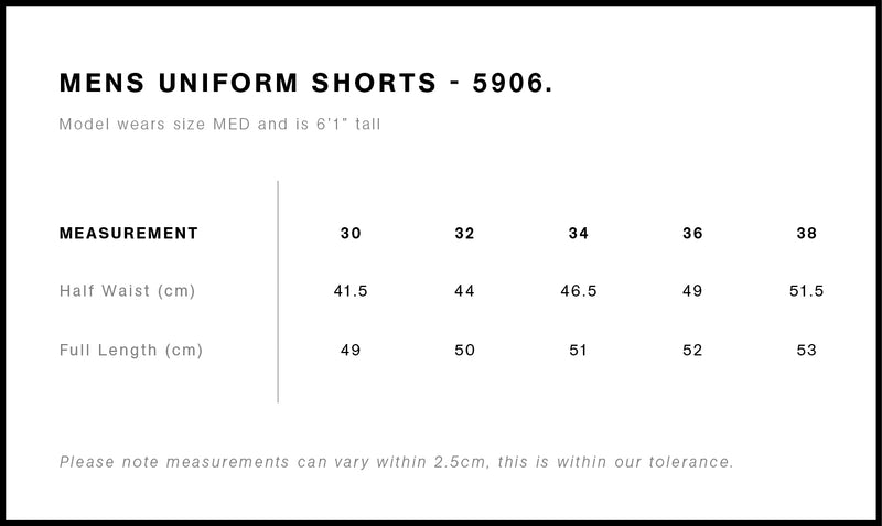 AS Colour 5906 Uniform Short Mens size chart