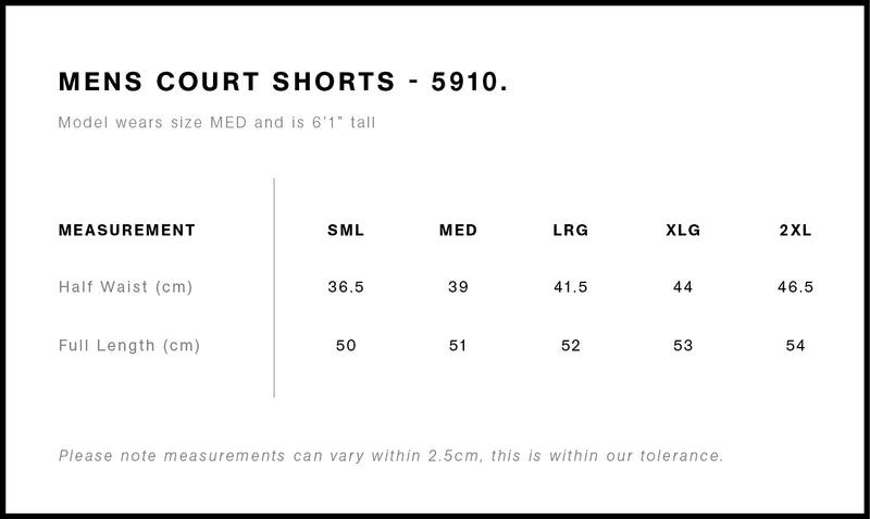 AS Colour 5910 Court Short Mens size chart