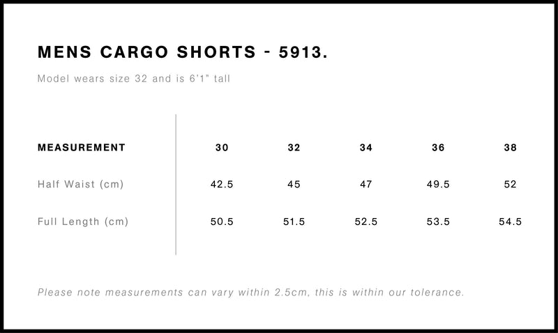 AS Colour 5913 Cargo Short Mens Size Guide