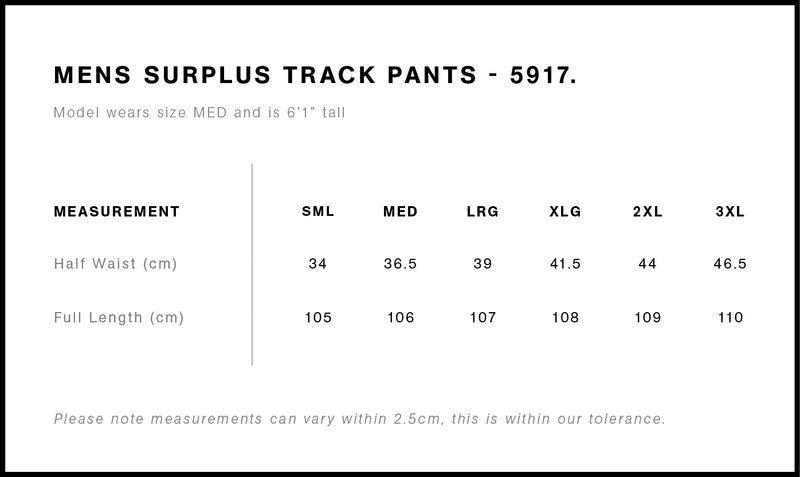 AS Colour 5917 Surplus Track Pant Mens size chart