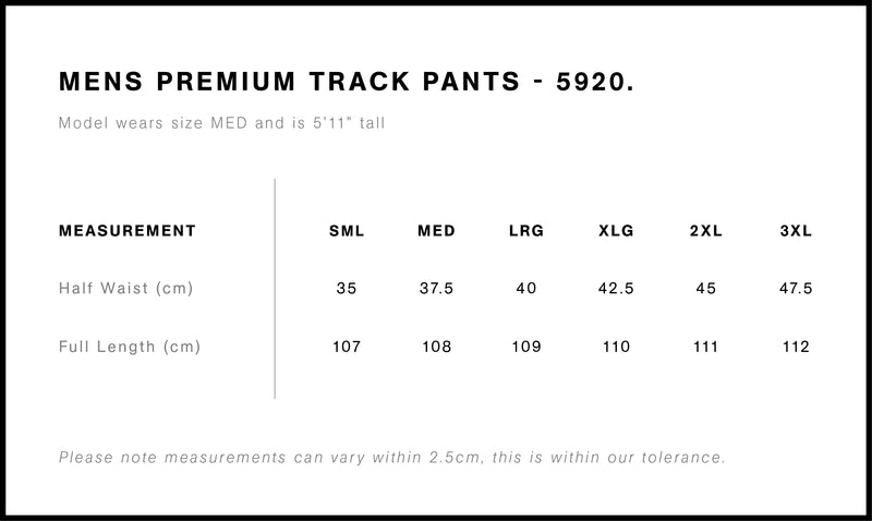 AS Colour 5920 Premium Track Pant Mens size chart